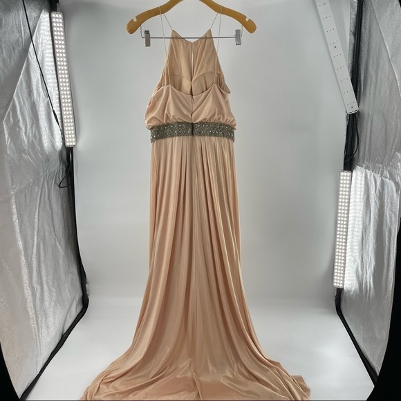 Aidan Mattox Metallic Halter Beaded Maxi Length Formal Gown Dress - Picture 9 of 15